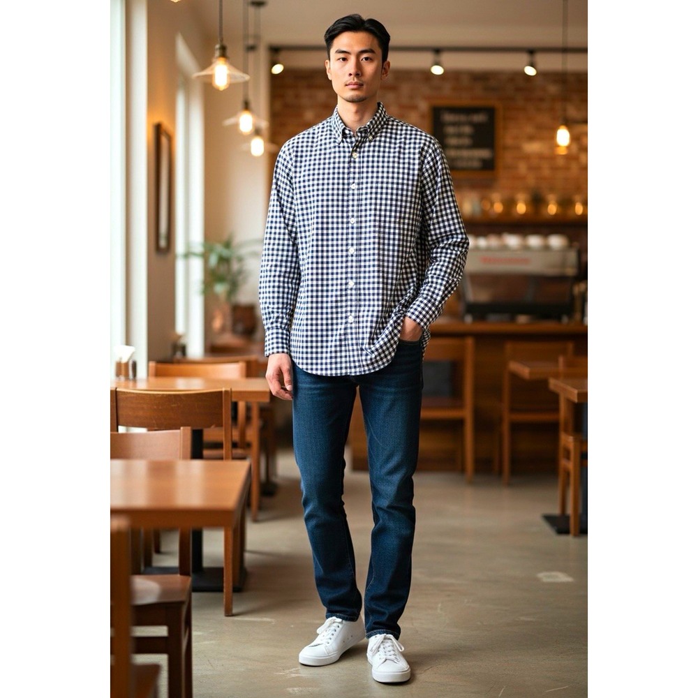 J.Crew Ludlow Men’s Blue/White Check Woven Long Sleeve Button-Up Shirt S